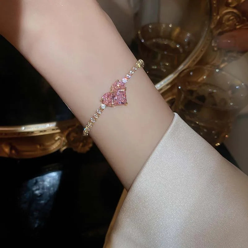 Rhinestone Heart Chain Bracelet