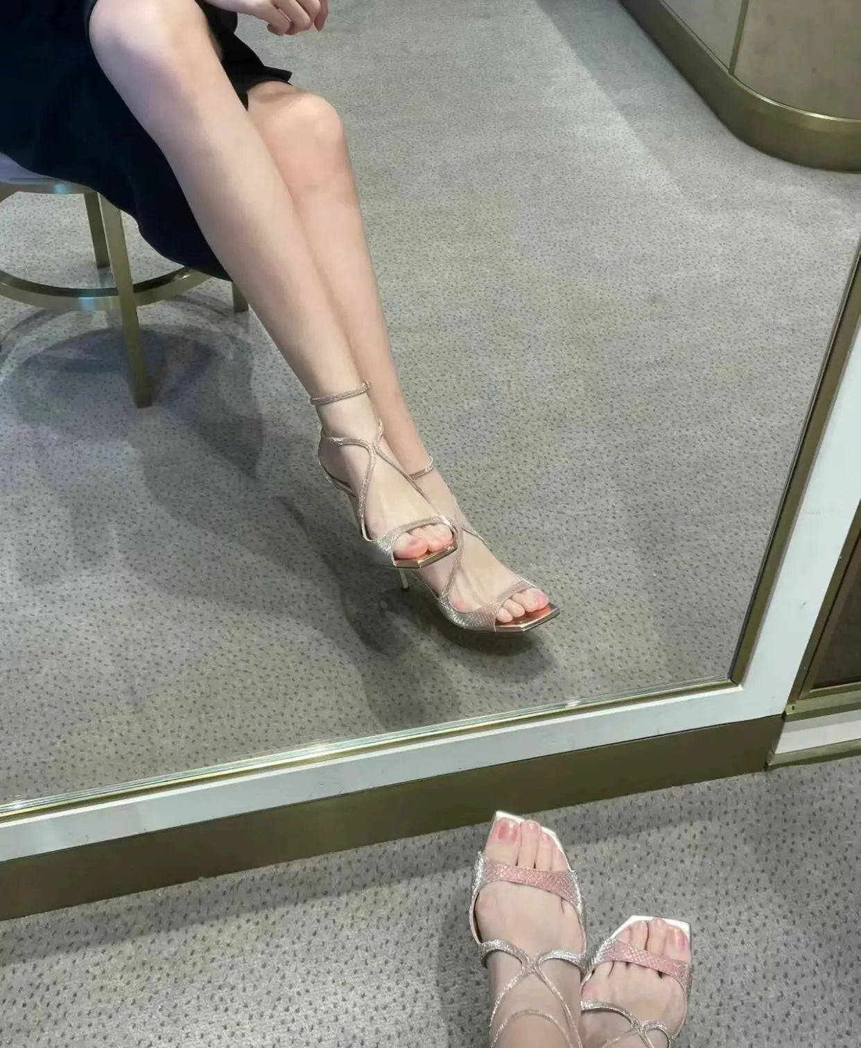 Sequined Cross Strap Sandals With Square Toe For Women