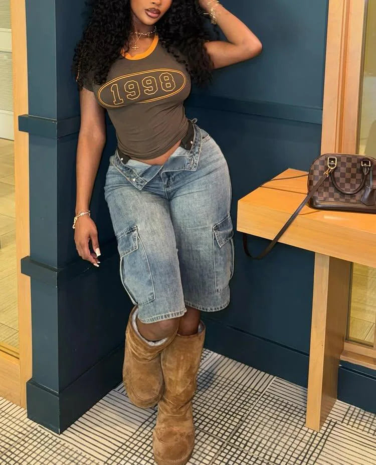 FAGADOER Y2K Sexy Bodycon Denim Pants Women Solid Color Cargo Pocket Patchwork Jeans  Female Streetwear Bottoms 2025 Summer New