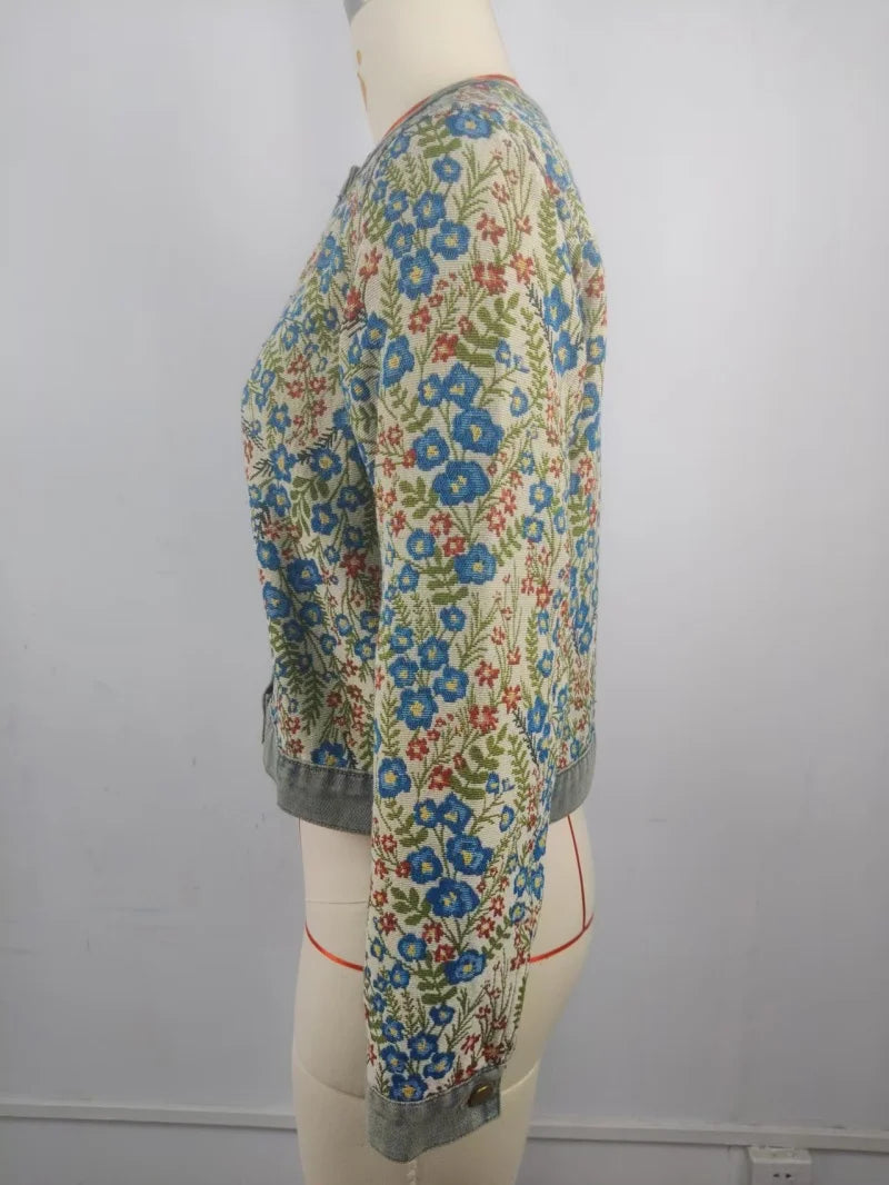 Casual Long Sleeve Embroidered Denim Jacket for Women