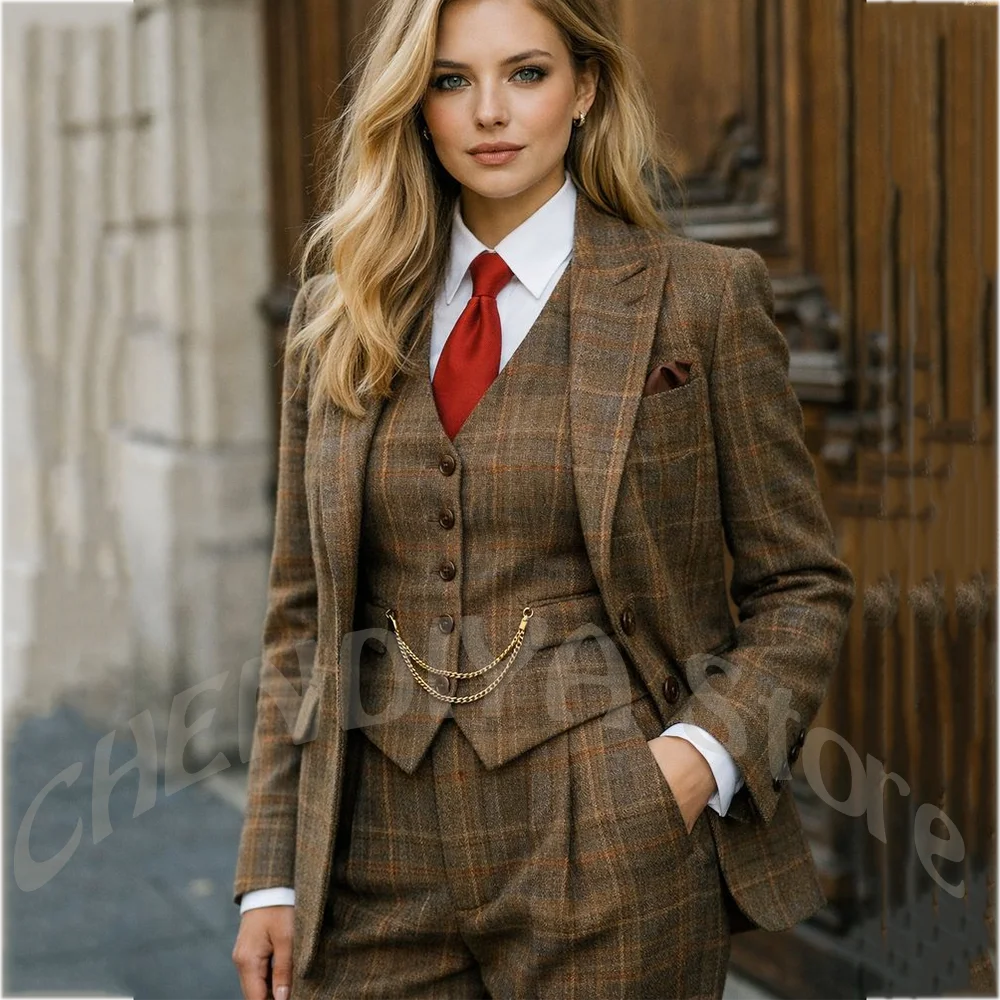 Stylish High-end Women Suit Modern Cut Peak Collar Structured Three Pieces Chic Single Breasted Luxury Style Outfits for Ladies