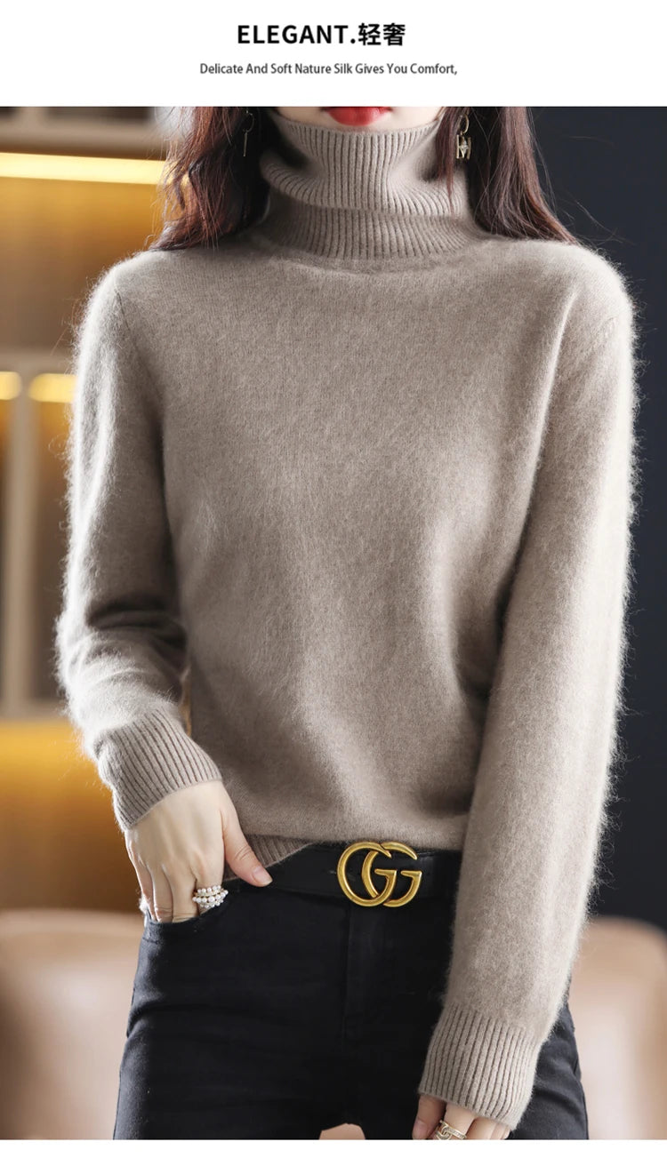 Soft Warm Knit Cashmere Turtleneck Sweater for Women