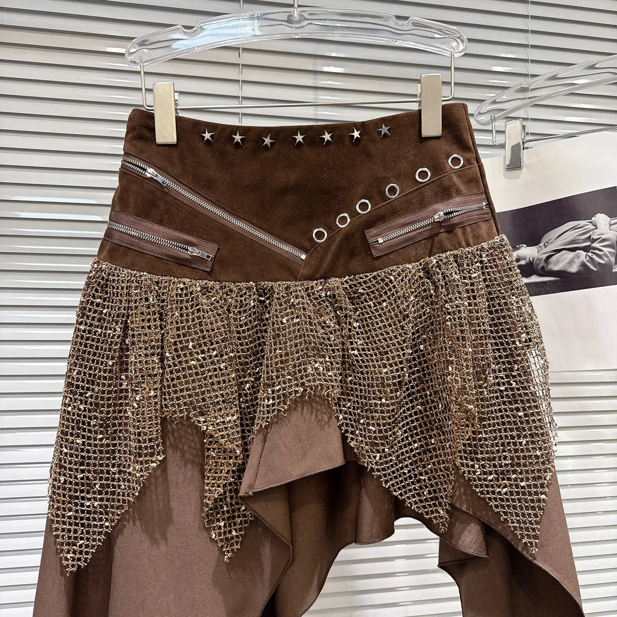 Irregular A Line Patchwork And Zipper Midi Skirt For Women