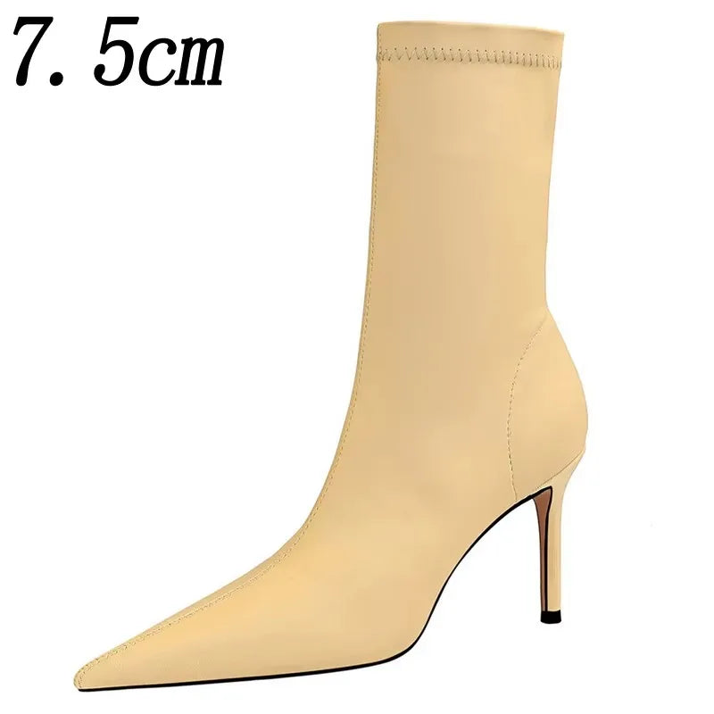 Pointed Toe Elastic High Heel Ankle Boots for Women