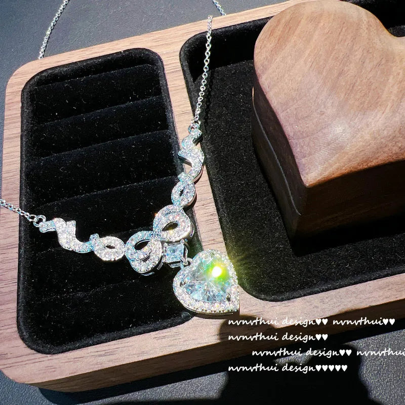 Heart Zircon Pendant Necklace in Sterling Silver for Women