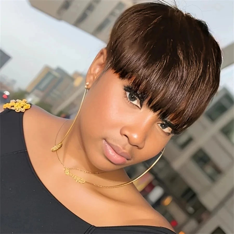 Brazilian Straight Pixie Cut Human Hair Wig for Women
