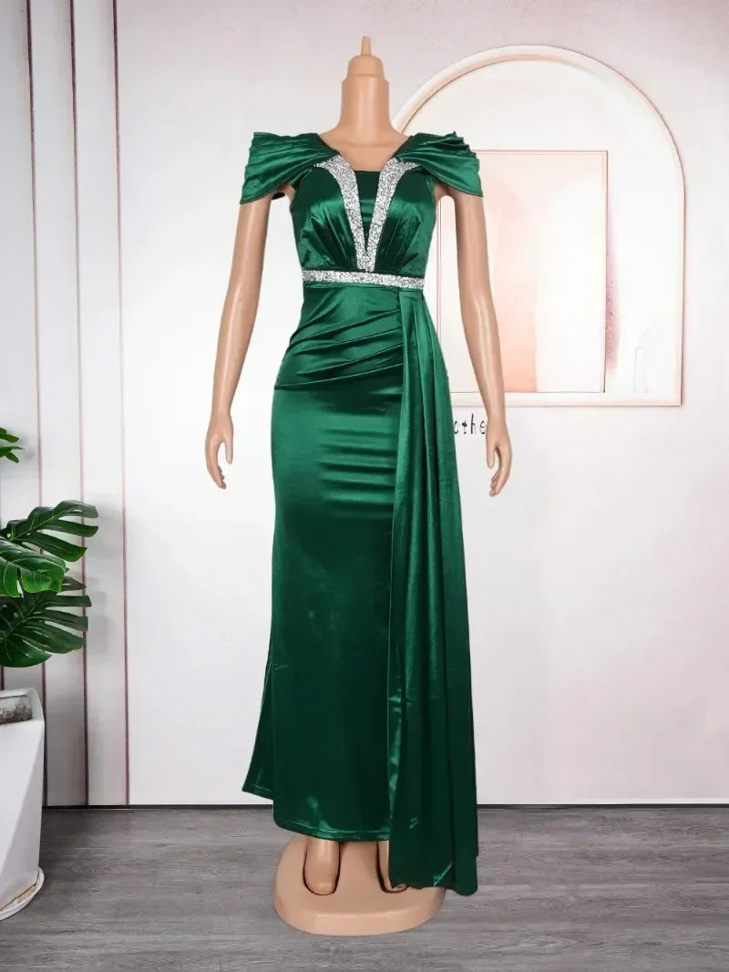 Sequin Short Sleeves V-Neck Maxi Dress