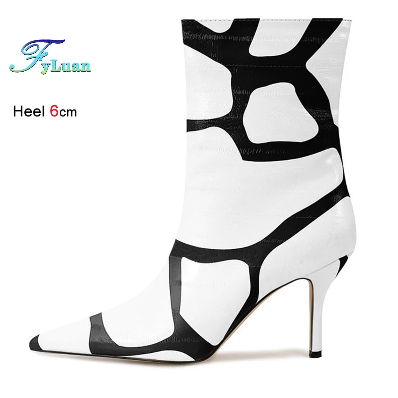 Fashion Trendy Pointed Toe High Heel Ankle Boots With Side Zipper for Women