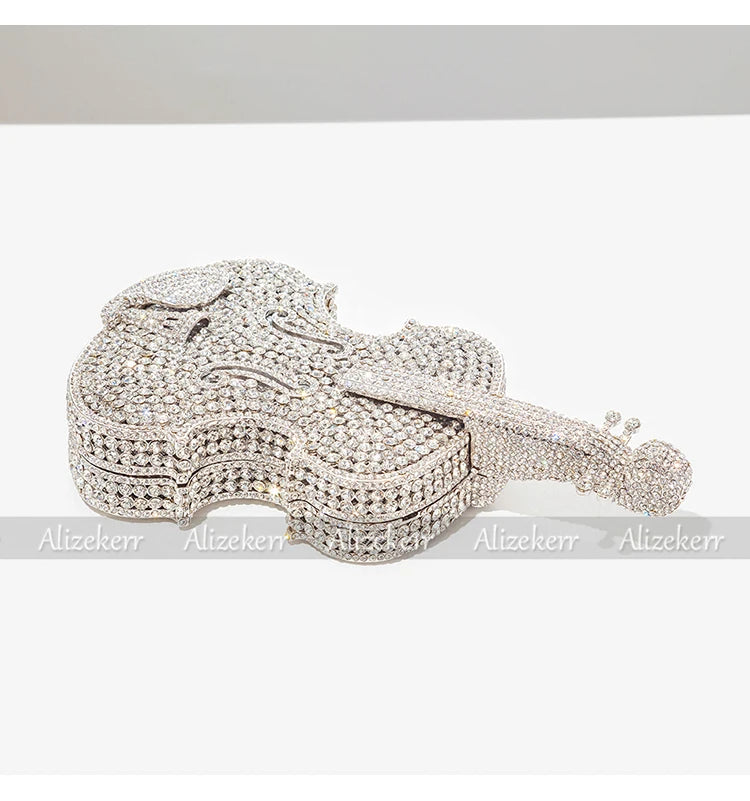 Elegant Crystal Violin Shaped Evening Clutch for Women