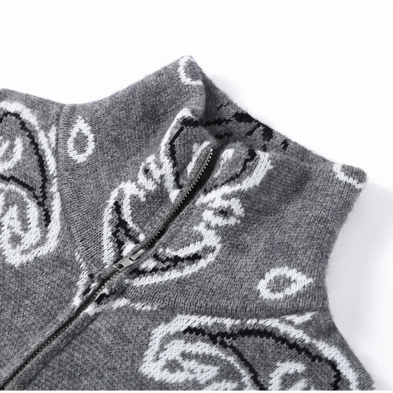 Gray Jacquard Knit Loose Cardigan Long Sleeve Casual for Women
