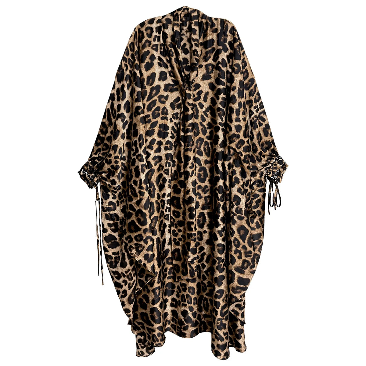 Leopard Print V-Neck Long Sleeve Midi Dress for Women