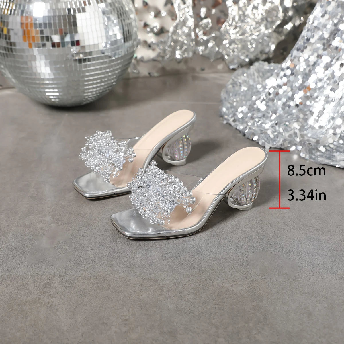 Water Diamond Flower Embellished Glitter Sandals for Women