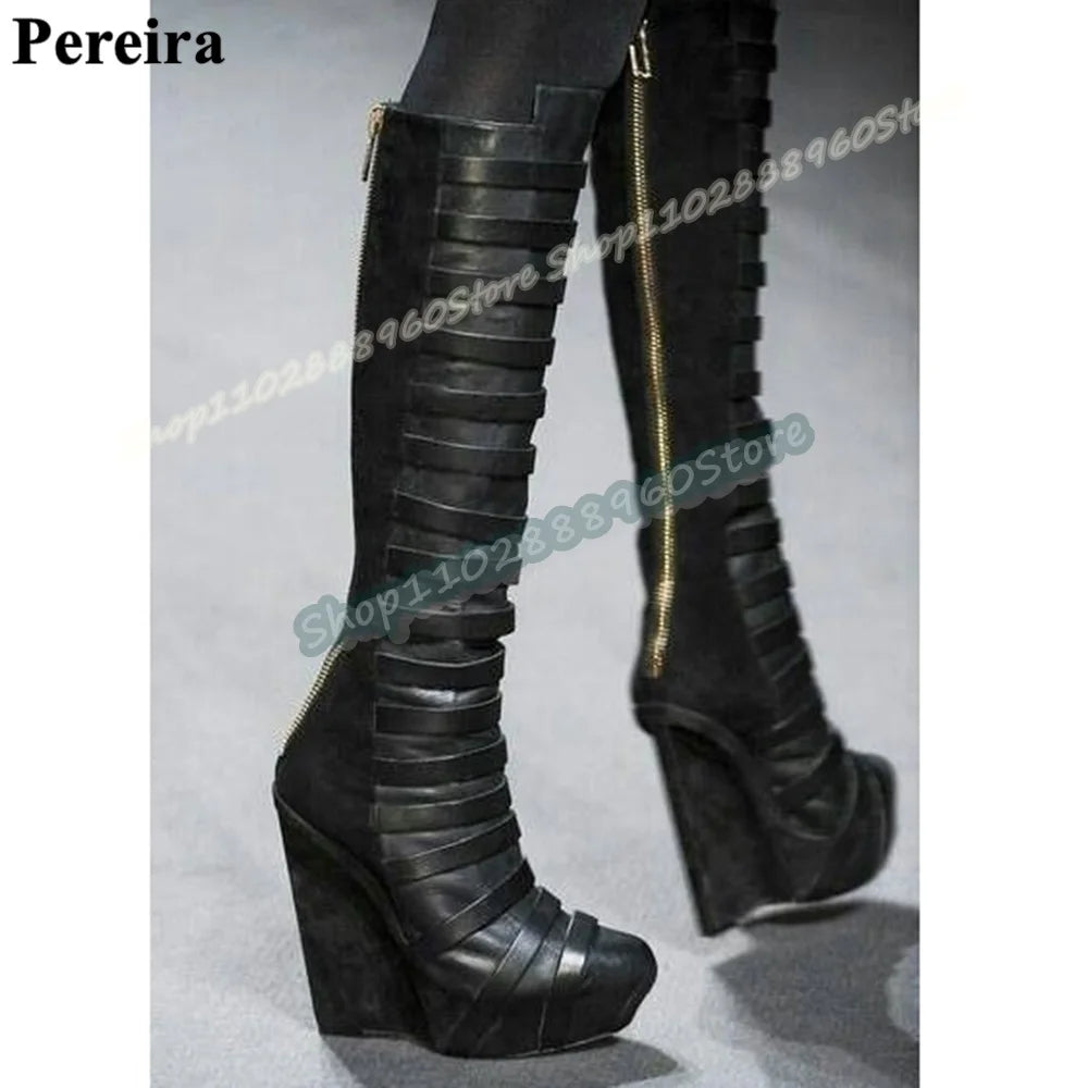 Sparkling Black Full Crystals Platform Slippers Wedges High Heel Shoes For Women Slip On Open Toe Party Fashion Women Slippers