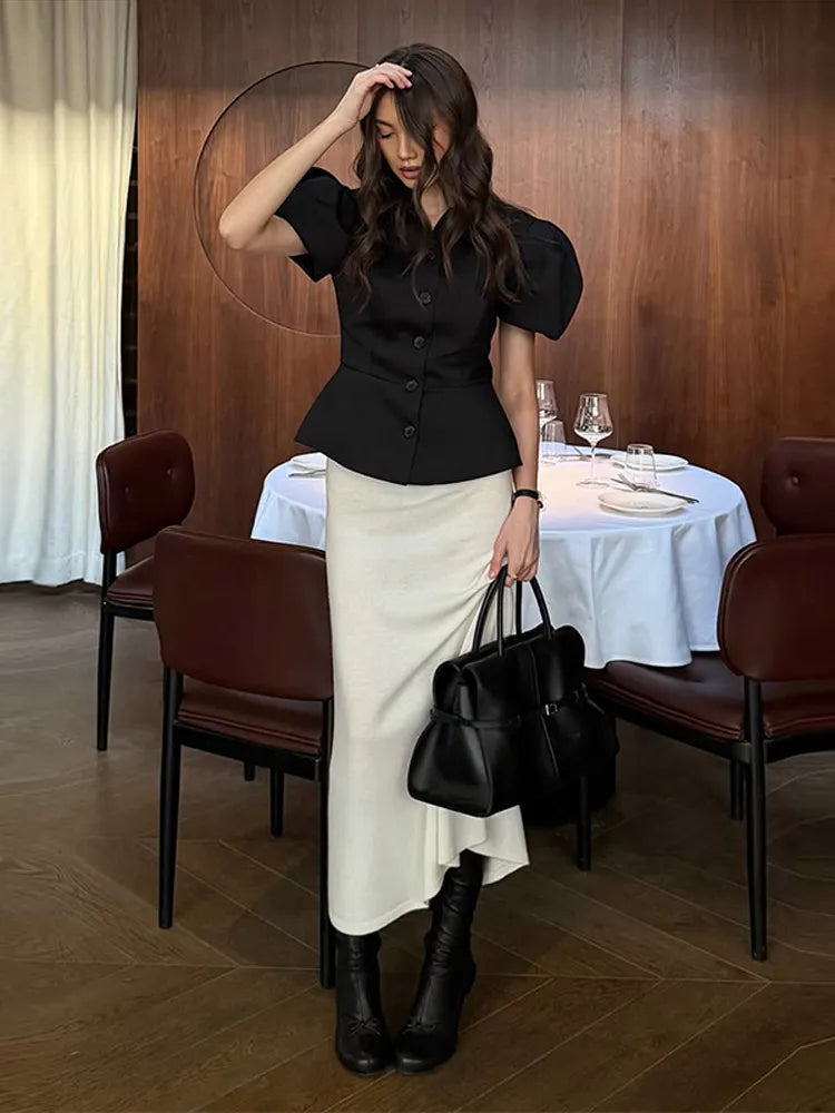 Elegant Puff Sleeve Turn-Down Collar Shirt for Women