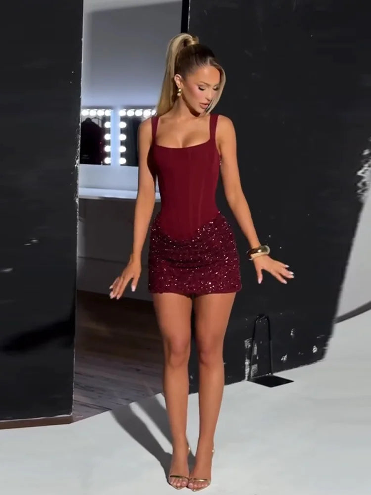 Elegant Sequin Patchwork Mini Slip Dress for Women