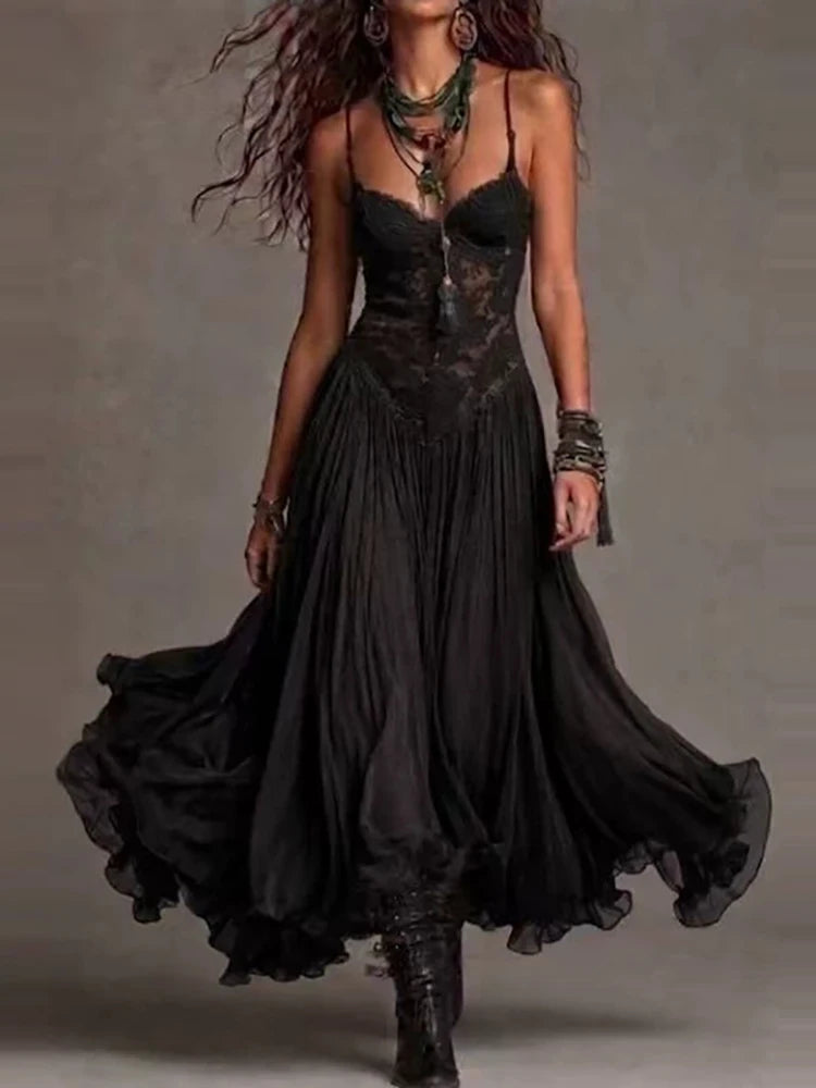 Backless V Neck Spaghetti Strap Maxi Dress for Women