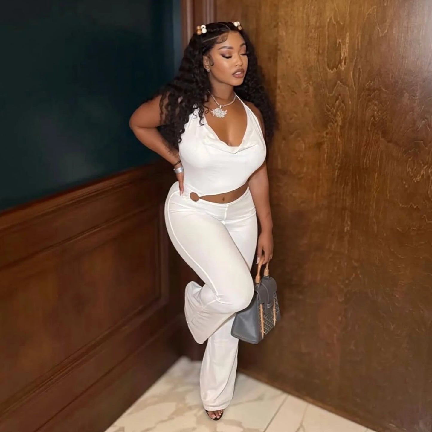 Elegant Slim-Fit Elastic Neck Strap Jumpsuit for Women