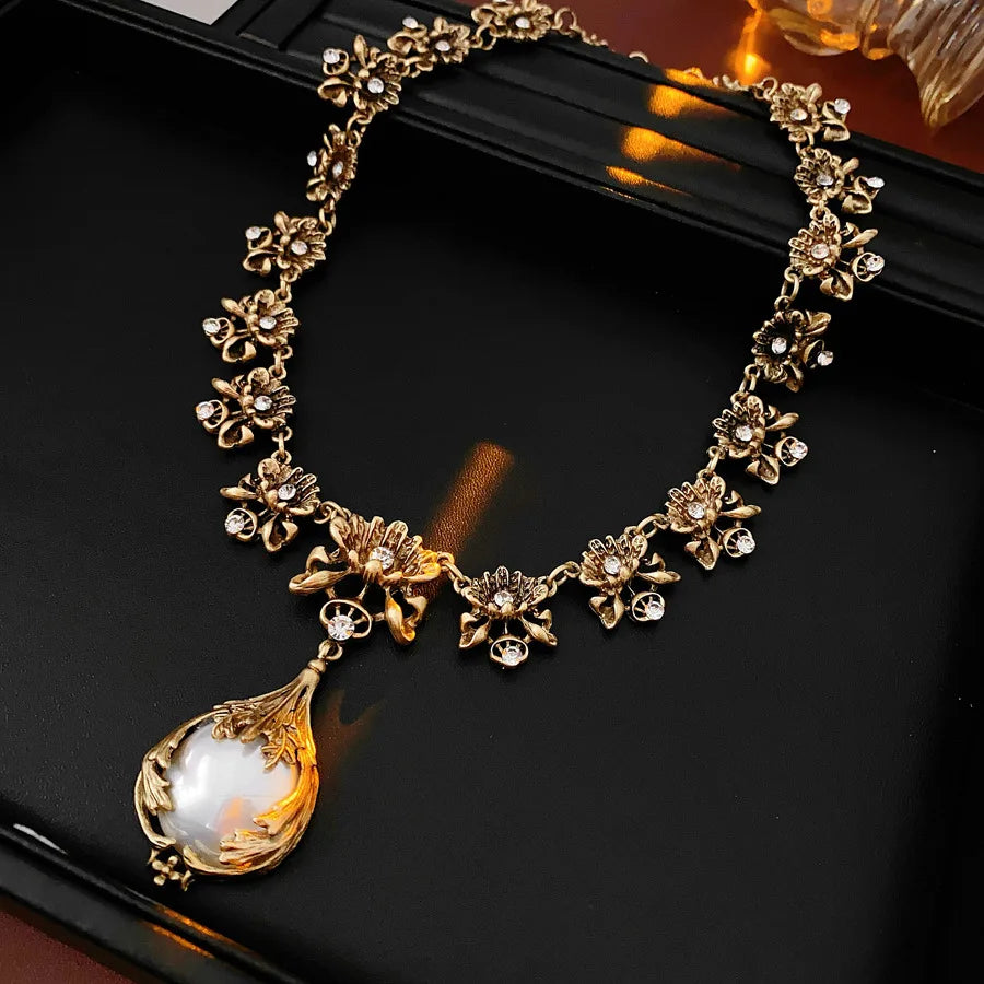 Pearl Flower Necklace And Earring Set