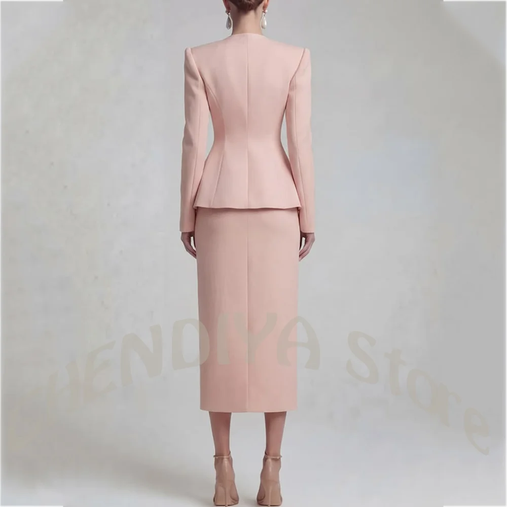 Modern Women's Suit Deep V-Nek Peplum Blazer with Padded Shoulder High Slit Midi Skirt Tailored Slim Fit Office Business Outfit