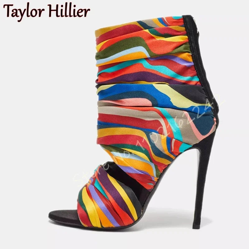 Camouflage Open Toe Stiletto Ankle Boots for Women