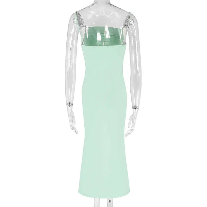 Spring Summer New Sling Dresses Women Fashion Streetwear Elegant Maxi Dress Solid Sexy Backless Female Dress Club Party Clothing
