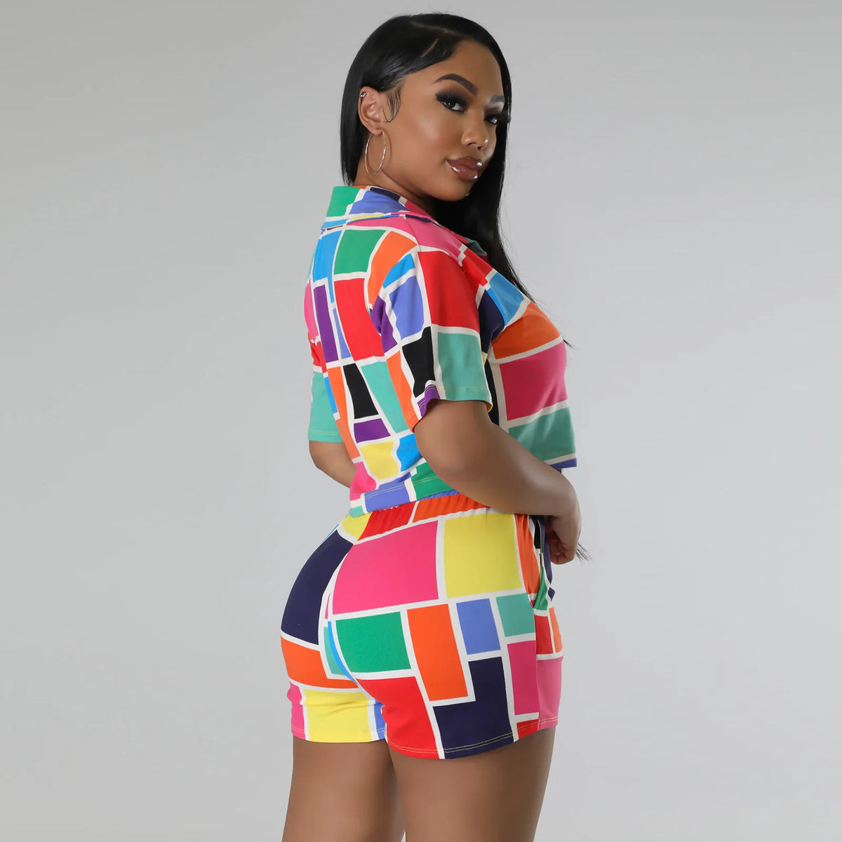 African Print Dashiki Two Piece Set With Shorts for Women