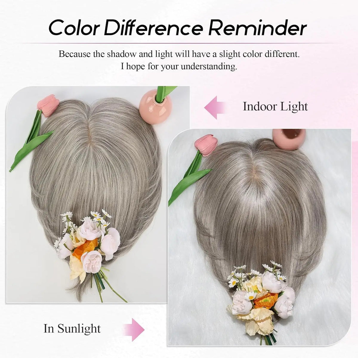 Silver Gray Remy Human Hair Topper With Bangs For Women