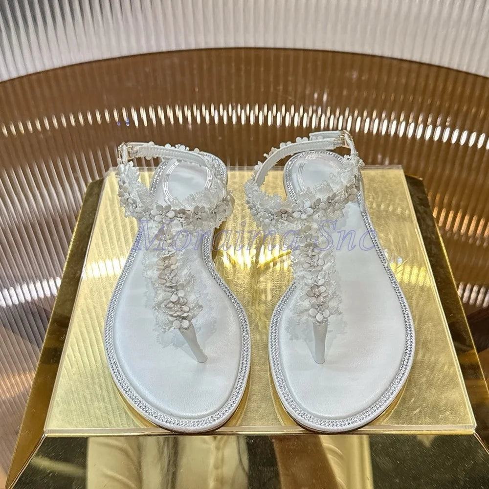 Chic Open Toe Floral Lace Trim Flat Sandals for Women