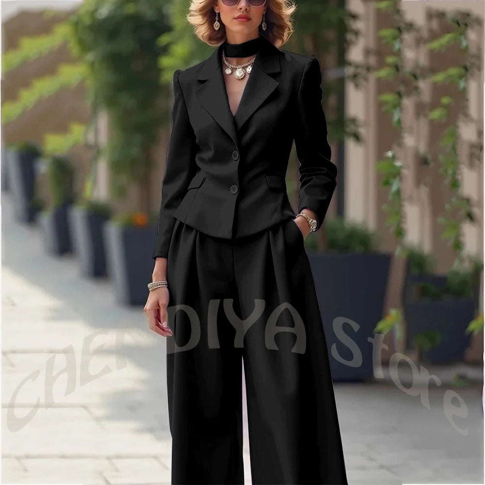 Elegant Notch Lapel Tailored Two Piece Suit Set for Women