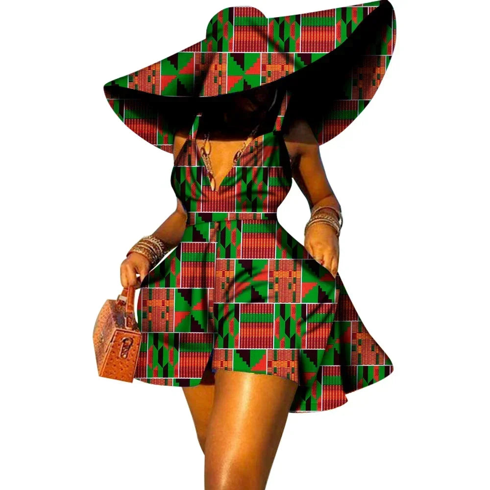 Sleeveless V Neck African Print Jumpsuit for Women