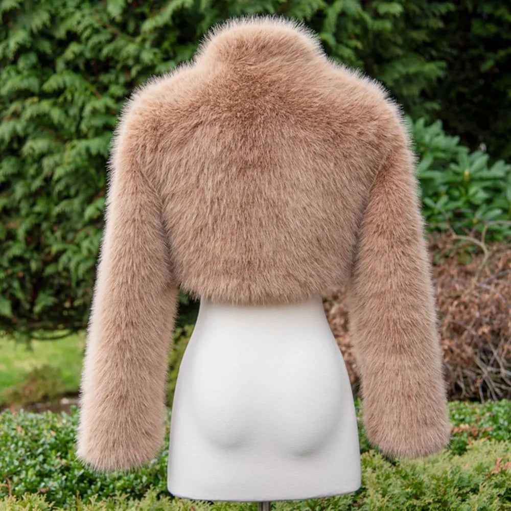 Warm Faux Fur Long Sleeve Open Front Coat for Women