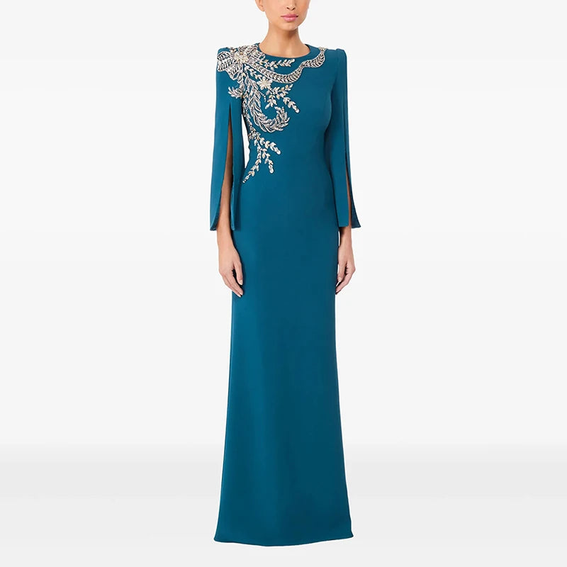 HIGH STREET Newest Fashion 2026 Designer Party Vestido Women's Slit Sleeve Diamonds Beaded Maxi Long Dress