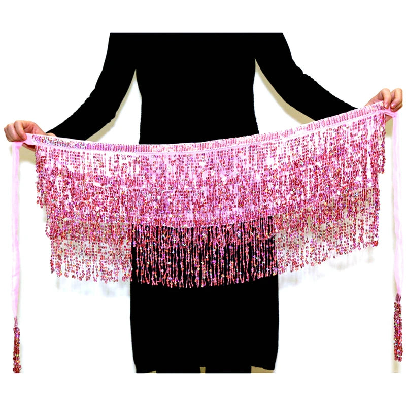 Gleaming Sequined Tassel Waist Chain Dress for Women