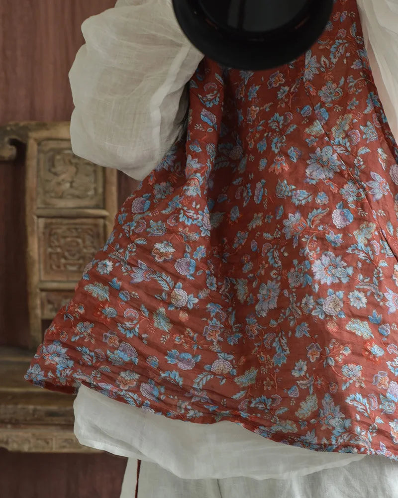 Casual Linen Tank Top With Vintage Floral Print for Women