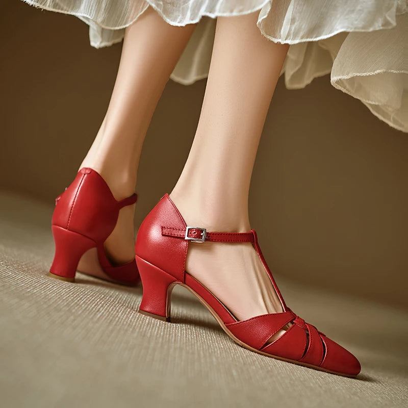 Elegant High Heel T Strap Sandals With Closed Toe for Women