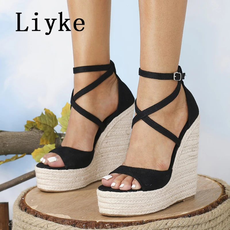 Platform Wedge Sandals With Buckle Strap for Women