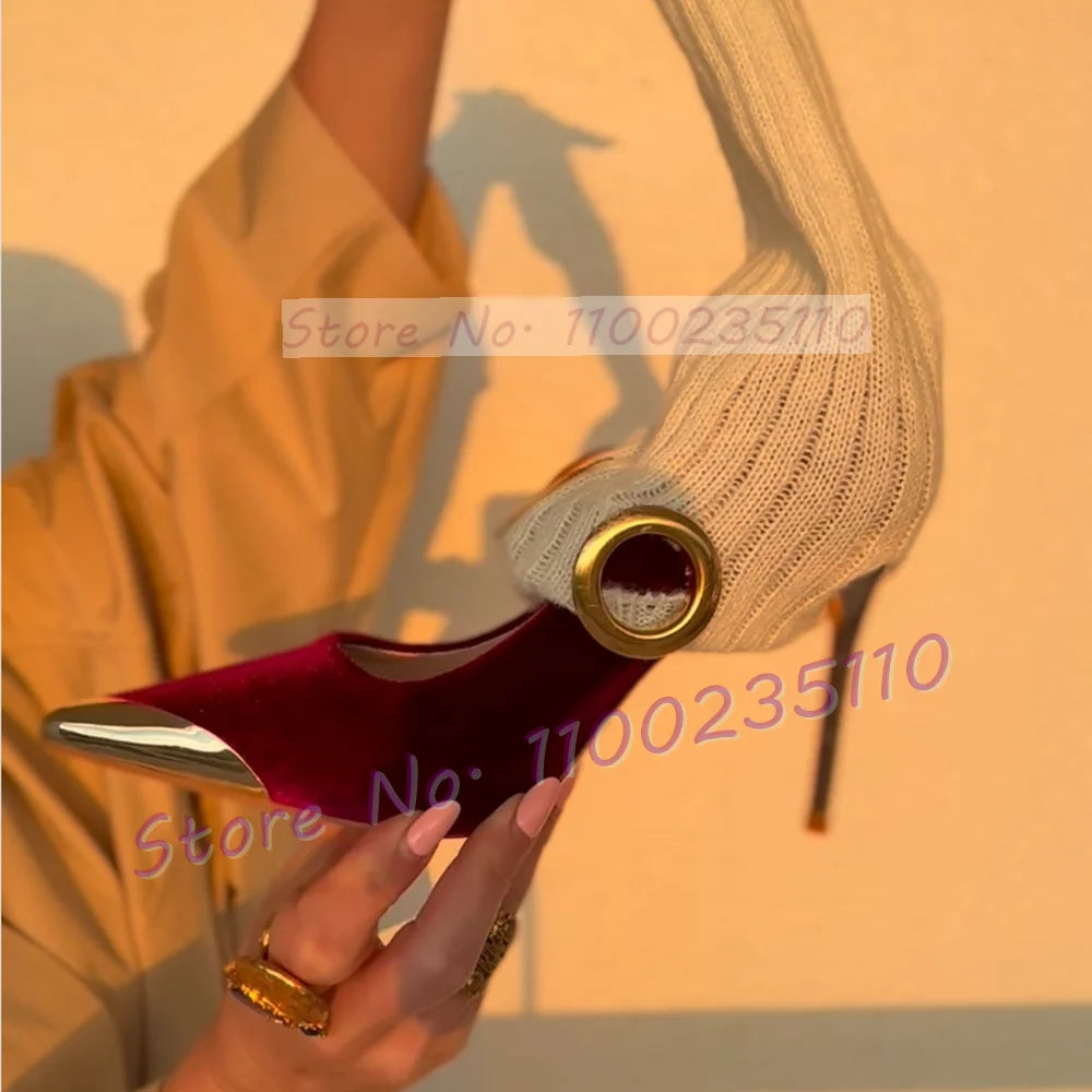 Fuchsia Velvet Two Tone Stiletto Heel Pumps for Women