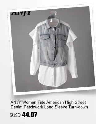 ANJY Spring Autumn New Women Streetwear Fashion Buttons Slit Striped Color Block Jeans Stylish Loose Wide-Leg Denim Pants A23331
