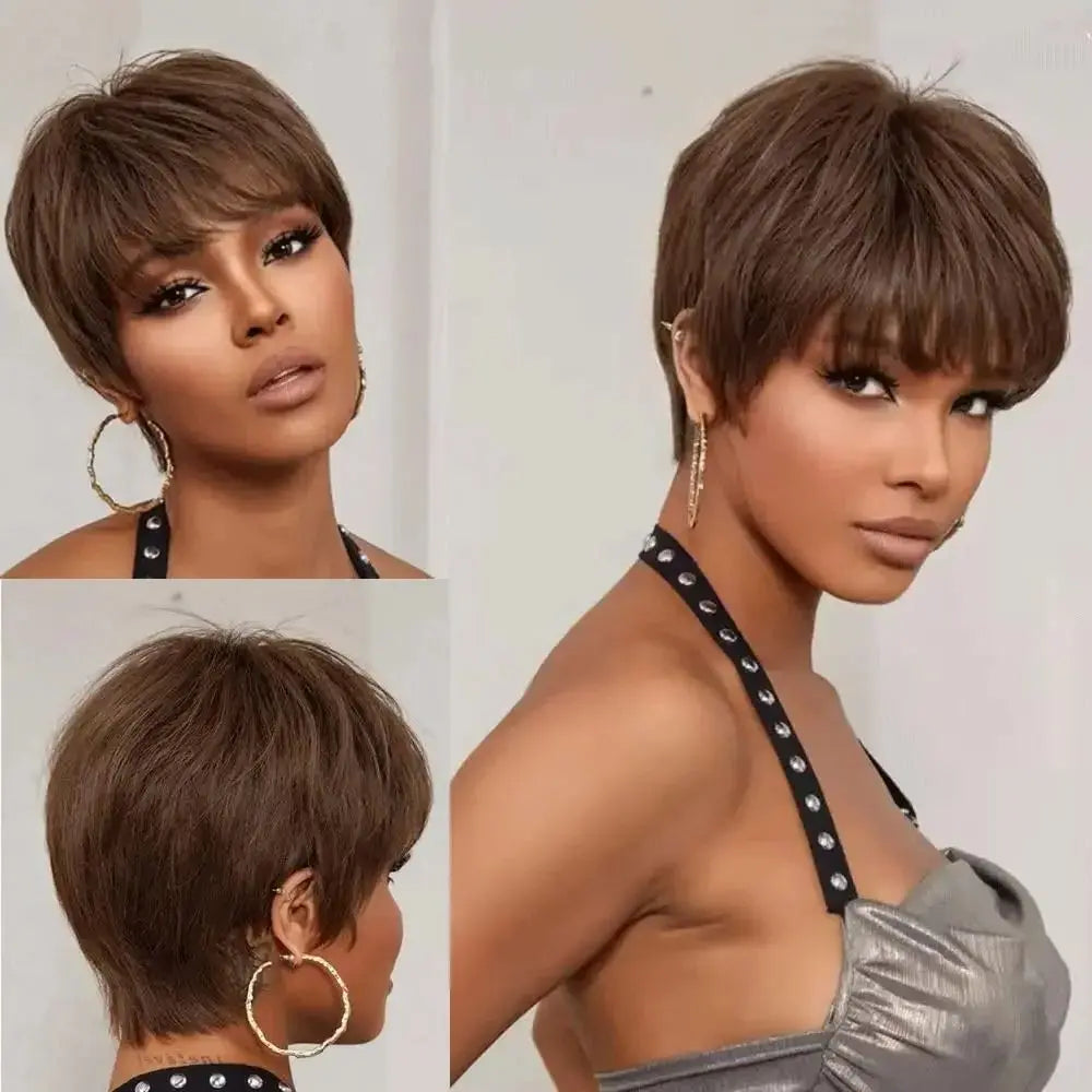 Brazilian Straight Pixie Cut Human Hair Wig for Women