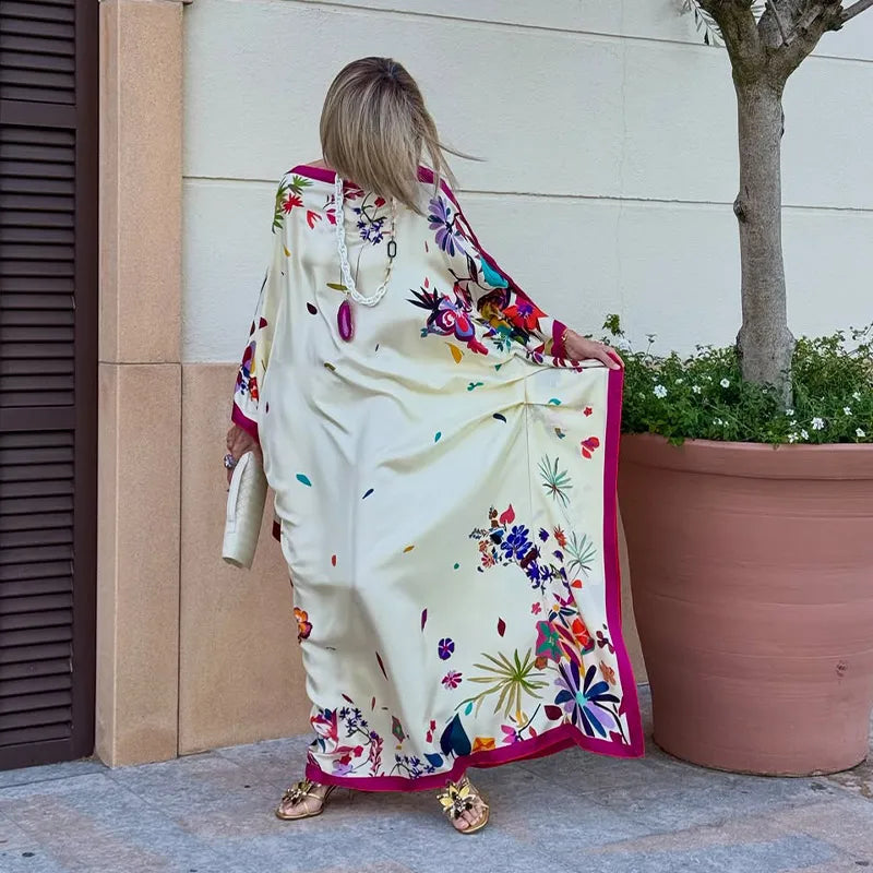 Casual Print Pleated Maxi Beach Vacation Chic Dress for Women