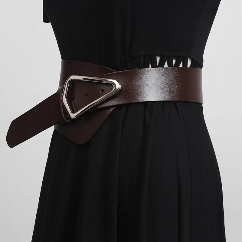 [EAM]  Irregular Genuine Leather Wide Multicolor Belt Personality Women New Fashion Tide All-match Spring Autumn 2025 1DD3996