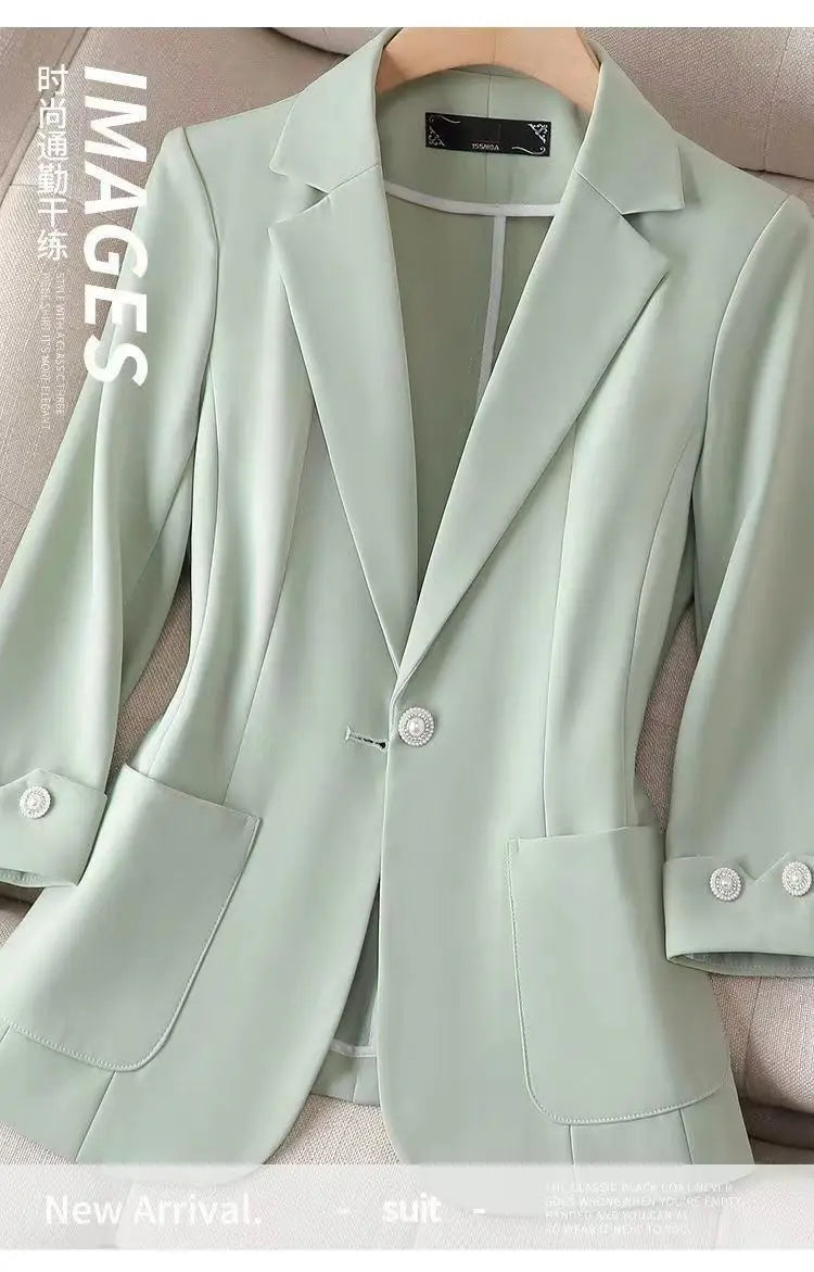 New 2025 Summer Women Blazers Coat Thin Suit Jacket for Women Short Slim Seven Point Suit, Single-layer
