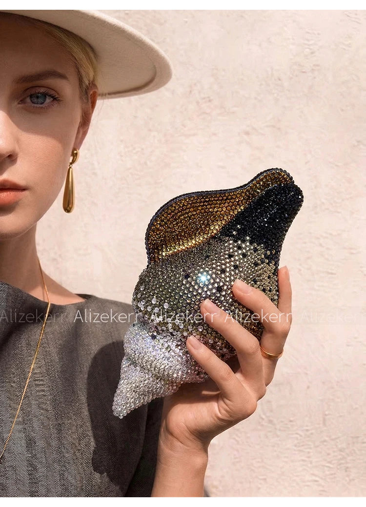 Glamorous Crystal Conch Shaped Rhinestone Evening Bag for Women