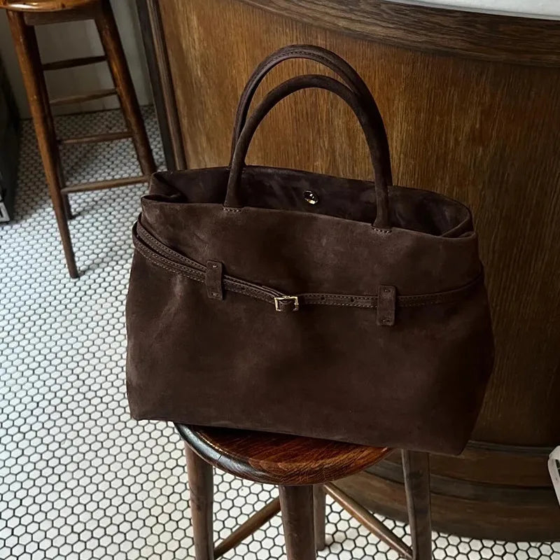 Autumn and winter new frosted suede belt buckle hand-held tote bag lazy style commuting women's bag