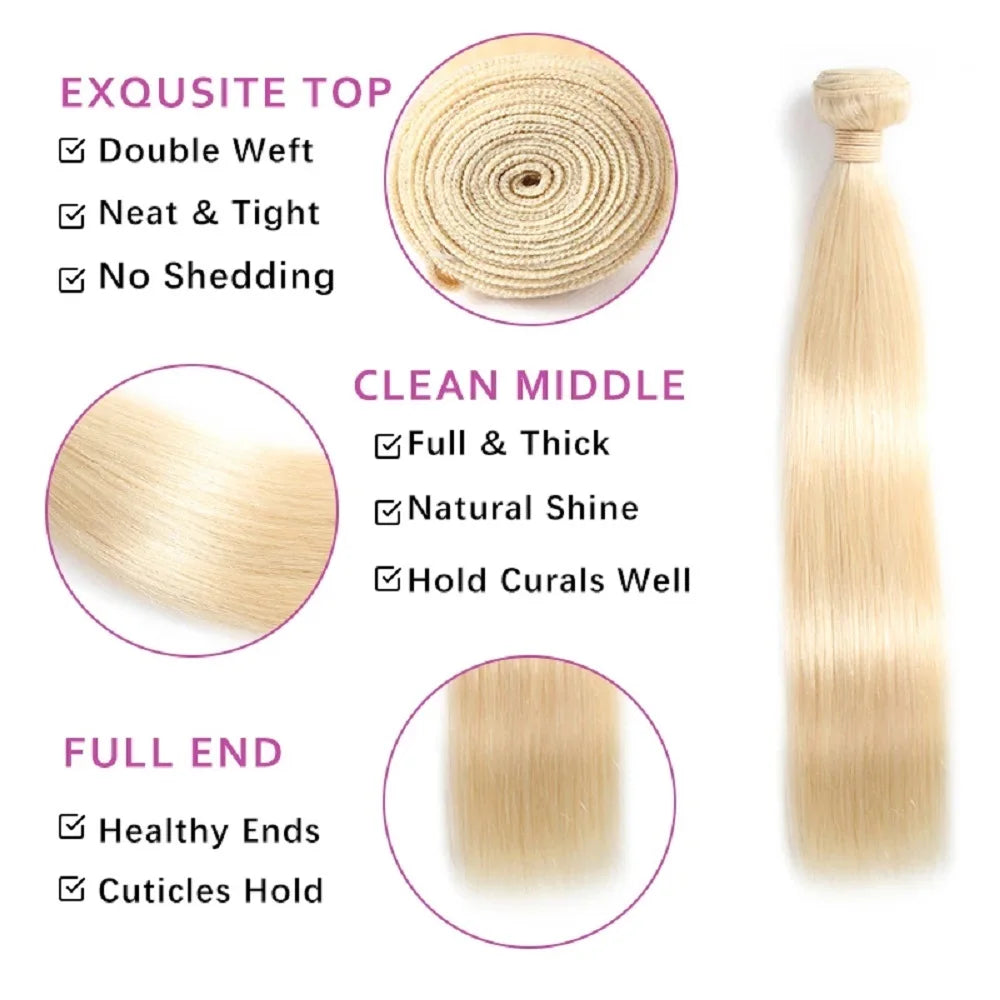 Straight Blonde Remy Human Hair Weave Bundles For Women