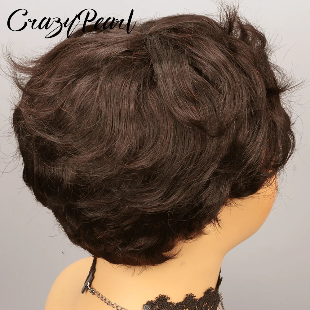Dark Brown Short Pixie Lace Front Human Hair Wig for Women