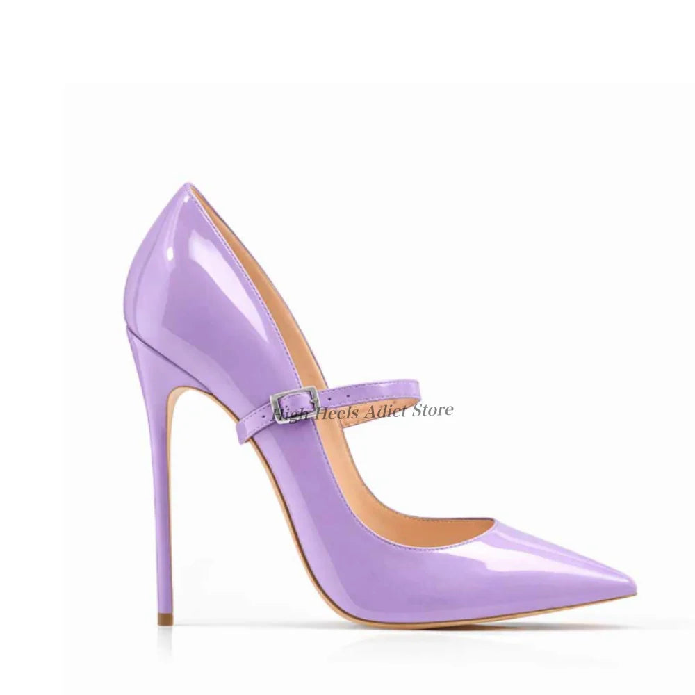 Baby Blue Patent Leather Pointy Toe Strappy Pumps For Women