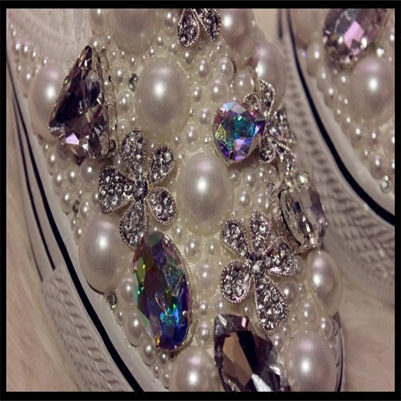 Pearl Embellished Platform Wedding Flats for Women
