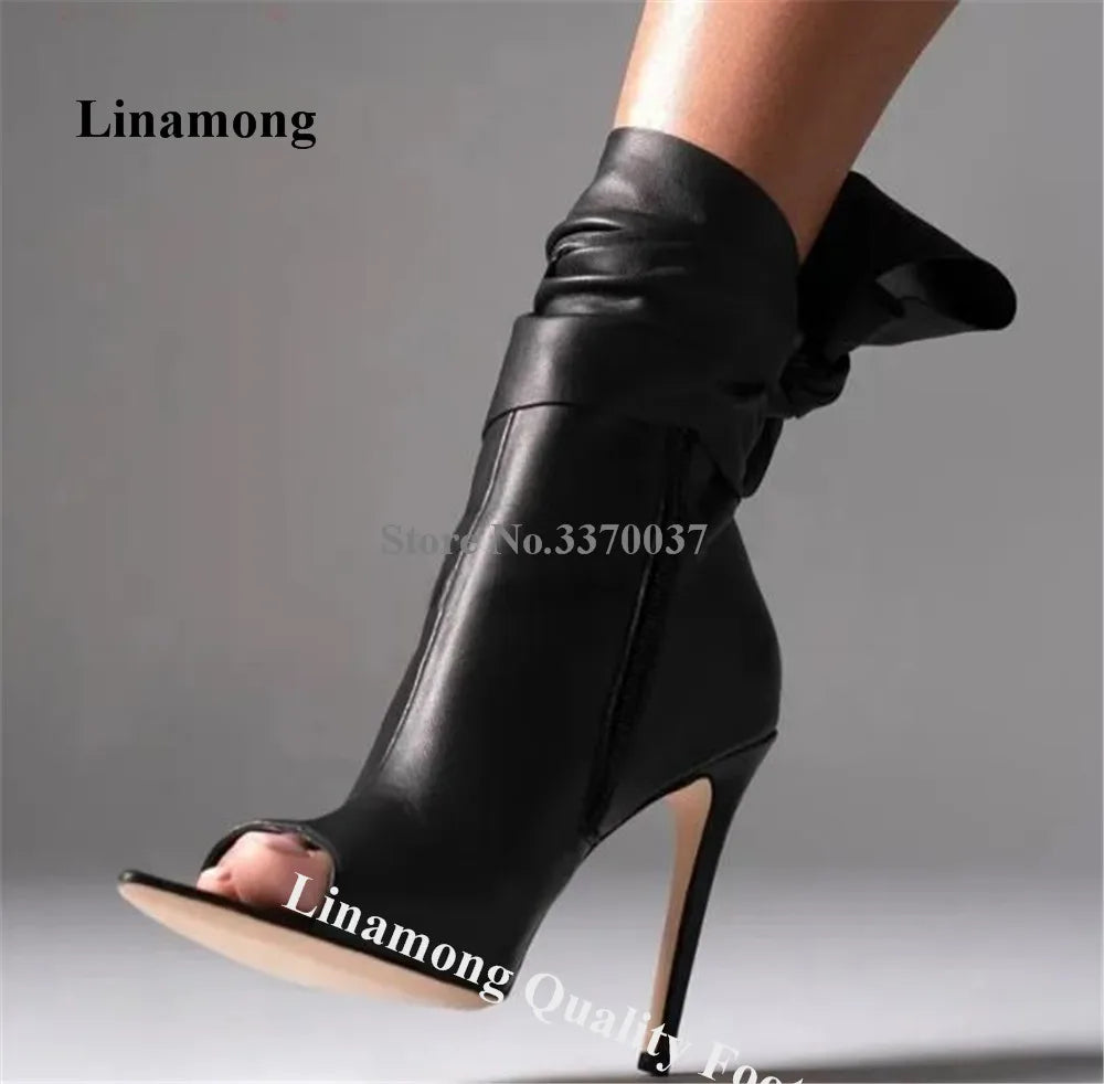 Lace Up Stiletto Ankle Boots with Bow Detail for Women