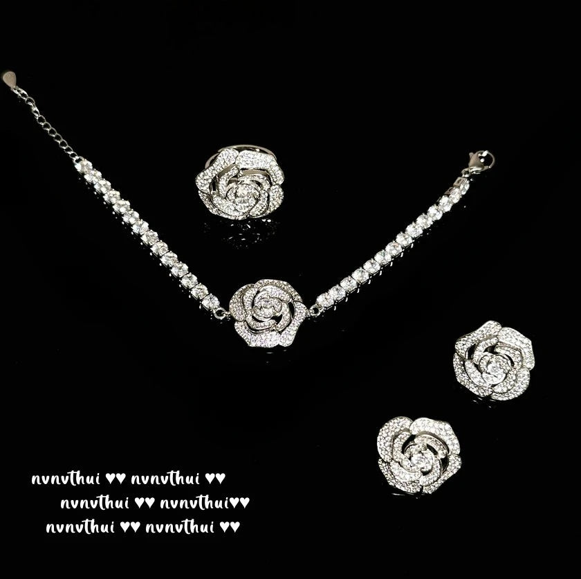 Elegant Cubic Zirconia Camellia Jewelry Set for Women
